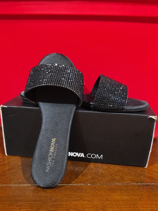 Fashion Nova Shoes - (J54) Fashion Nova Black Crystal Embellished Slide Sandals Sz 7.5